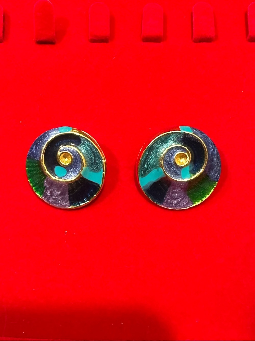 Vintage Spiral Enamel Clip On Earrings